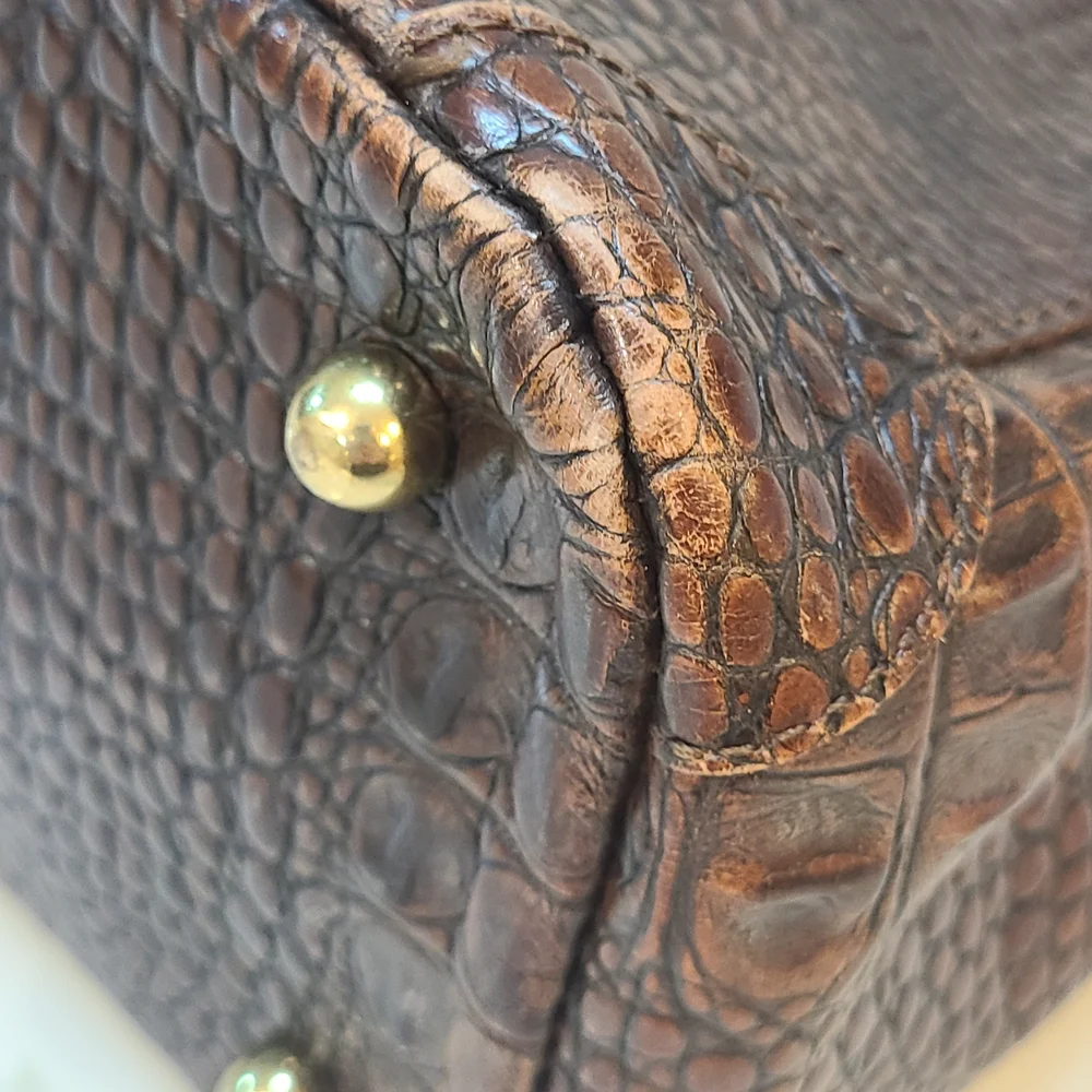 Brahmin Rich Brown Crocodile-Embossed Satchel